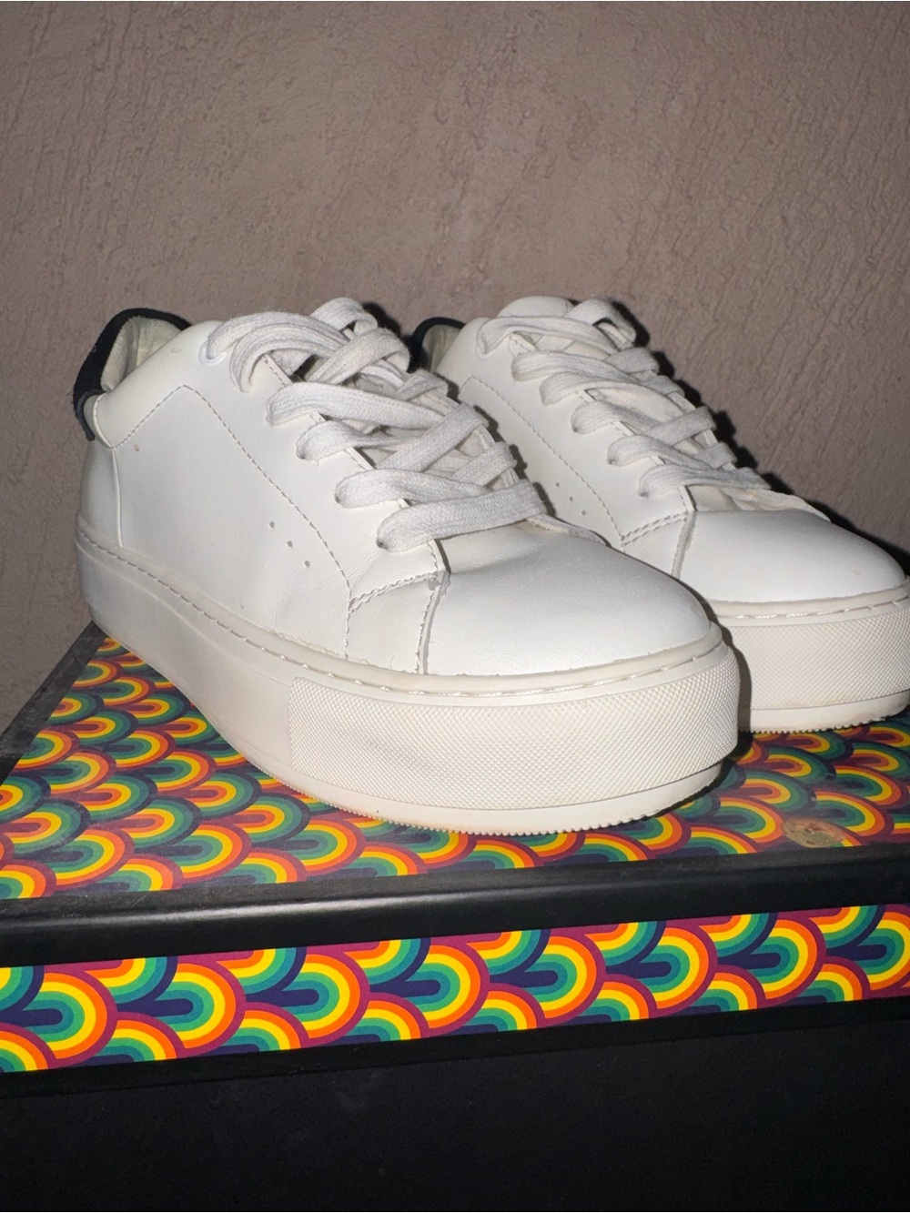 Kurt Geiger White Platform Lace-Up Sneakers with Black Heel Tab